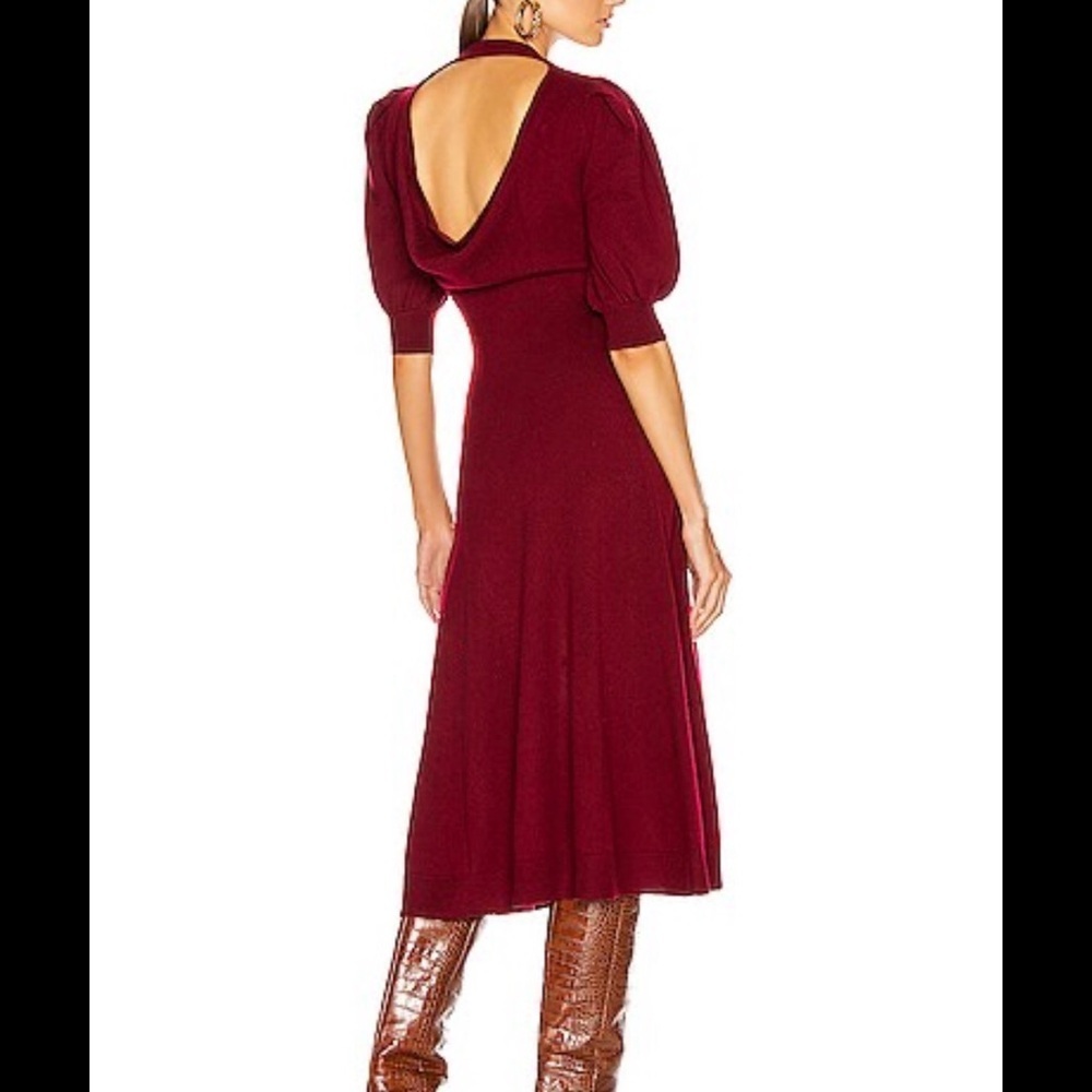 Johnathan Simkhai Midi Dress 100% Cashmere Open Back Front Slit Puff Sleeves XS